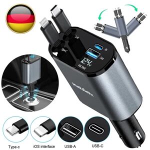 USB polnilec za avto 120W z uvlečljivim kablom