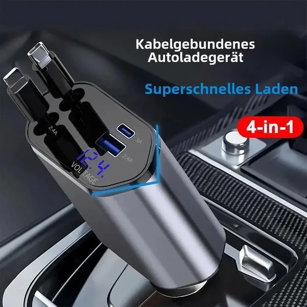 USB polnilec za avto 120W z uvlečljivim kablom - slika 4