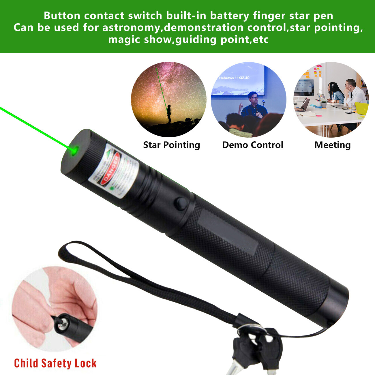 USB zeleni laser kazalnik z nastavljivim žarkom - Imagen 8