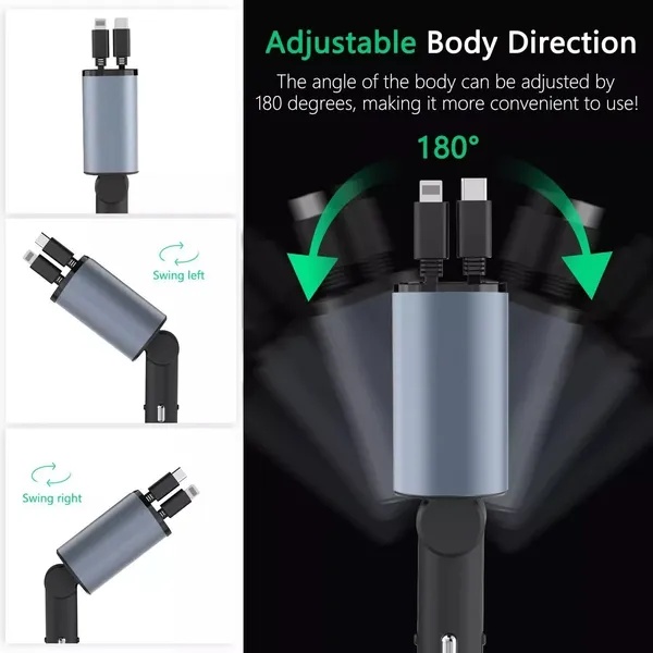 USB polnilec za avto 120W z uvlečljivim kablom - slika 5